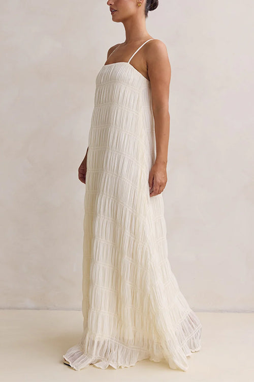 Adjustable Strap Crinkled Loose Fit Maxi Dress