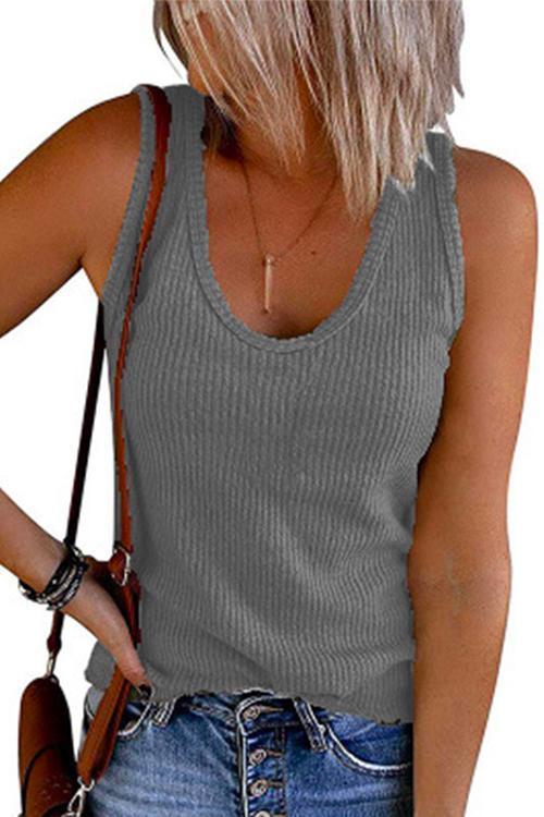 Heididress Scoop Neck Ribbed Solid Sleeveless Top