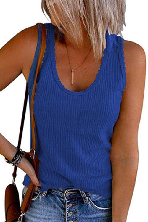 Heididress Scoop Neck Ribbed Solid Sleeveless Top