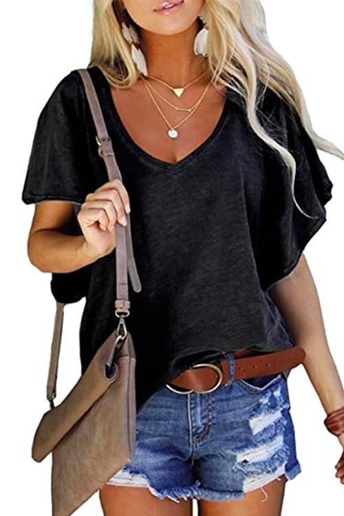 Heididress V Neck Ruffle Sleeves Loose T Shirt