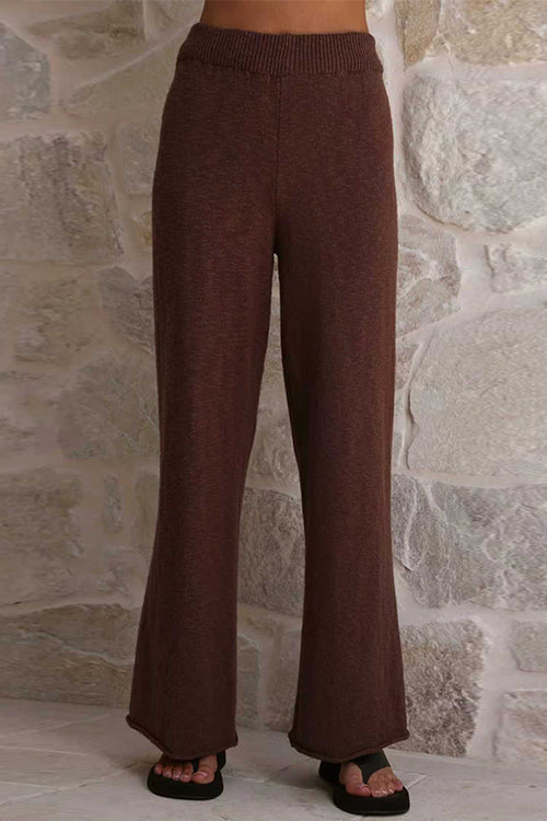High Rise Solid Wide Leg Knit Pants