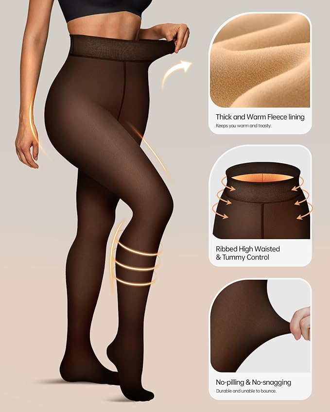 Heididress High Waist Fleece Lined Winter Thermal Pantyhose