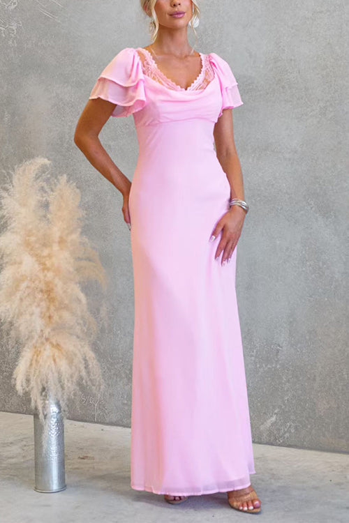 Flare Sleeves Lace Splice Maxi Dress