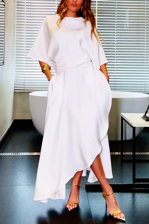 Half Sleeves Split Pocketed Maxi Dress