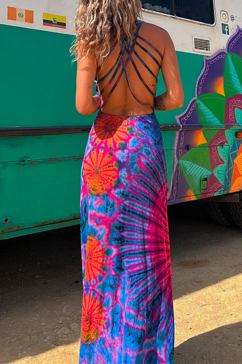 Heididress Strappy Backless Tie Dye Maxi Dress