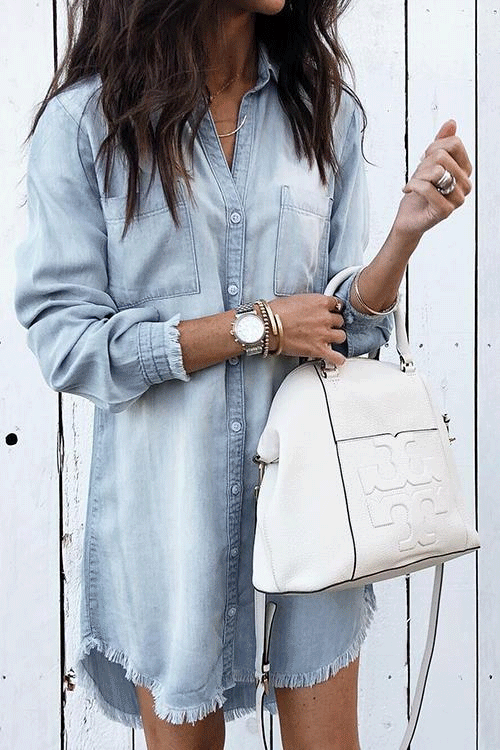Heididress Hot Sale Button Down Denim Shirt Dress ( 2 Colors)