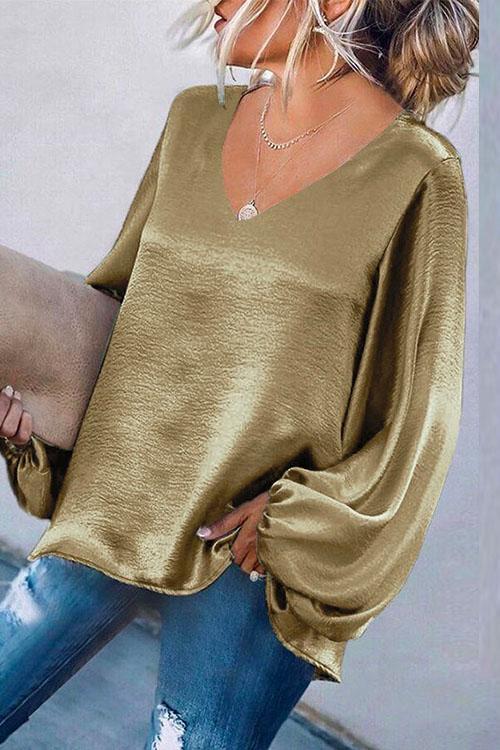 Heididress Taina V Neck Lantern Sleeve Top
