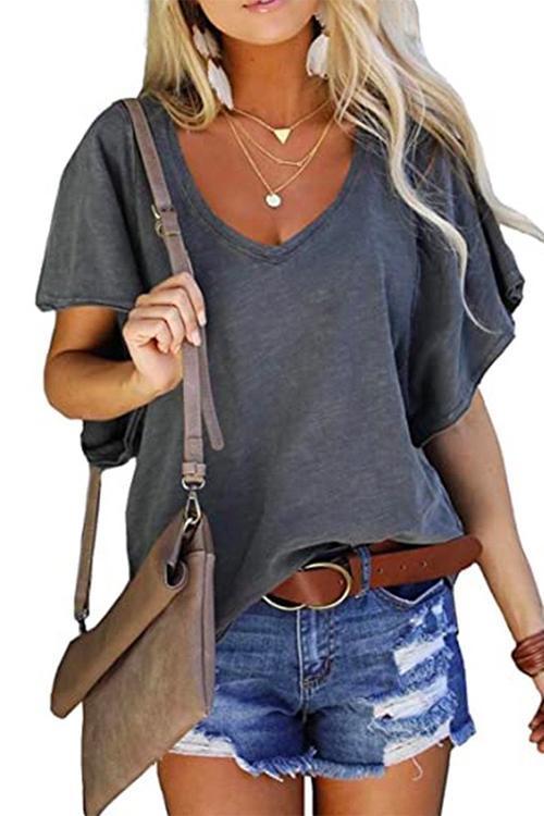 Heididress V Neck Flare Sleeve Summer T Shirt
