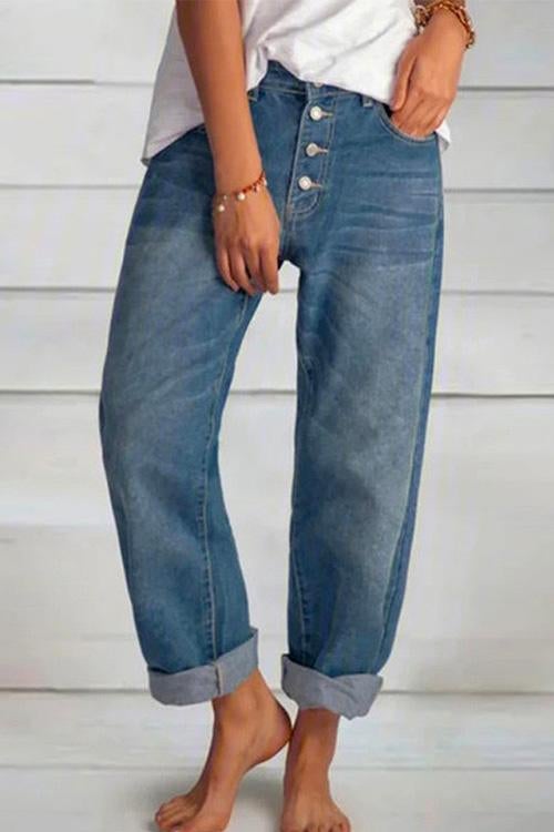 Heididress Boyfriend Style Button Down Straight Leg Jeans
