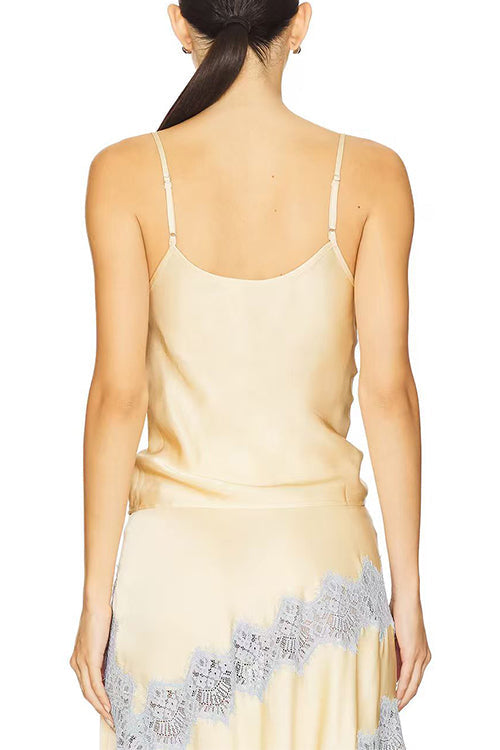 Heididress Adjustable Strap V Neck Lace Trim Satin Top