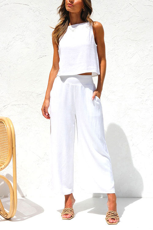 Heididress Buttons Tank Top and Pockets Wide Leg Crop Pants Set