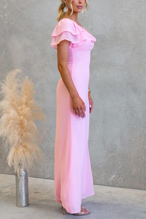 Flare Sleeves Lace Splice Maxi Dress