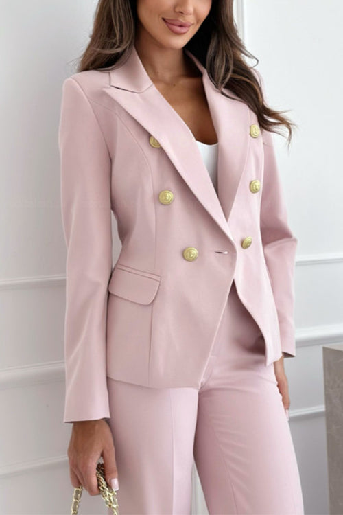 Notch Lapel Double Breasted Pocketed Blazer