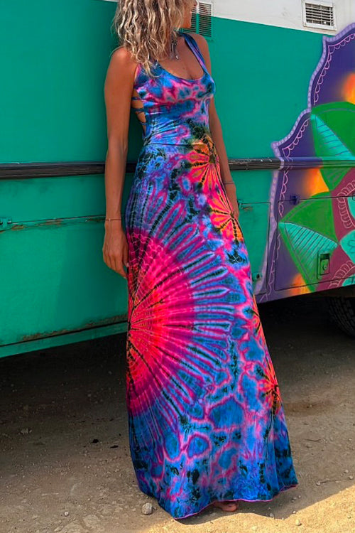 Heididress Strappy Backless Tie Dye Maxi Dress