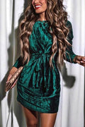 Heididress Tie Waist Velvet Holiday Dress(in 4 Colors)