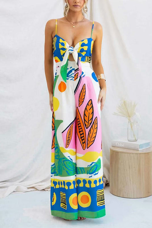 Heididress Spaghetti Strap Cut Out Unique Print Wide Leg Jumpsuit