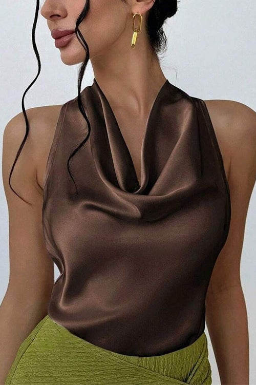 Heididress Cowl Neck Sleeveless Bow Back Satin Top