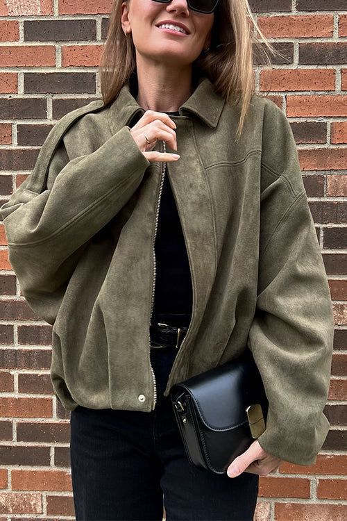 Heididress Lapel Zip Up Trendy Bomber Jacket