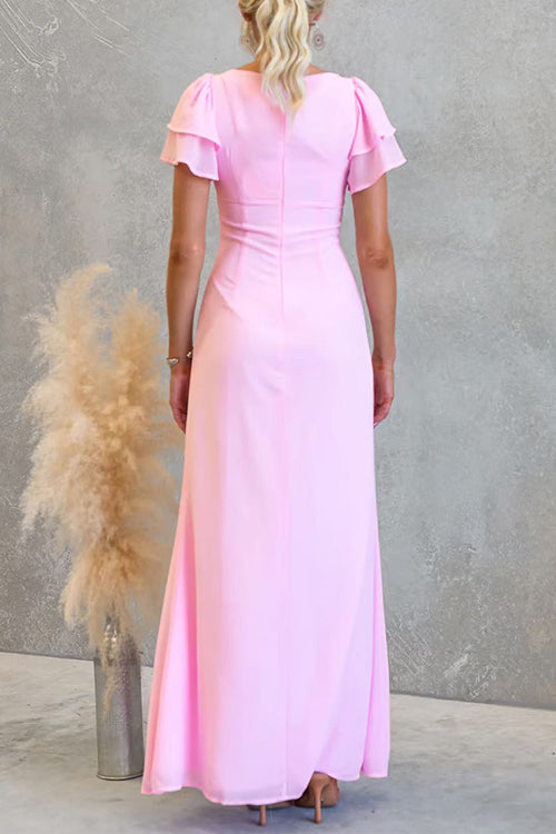 Flare Sleeves Lace Splice Maxi Dress