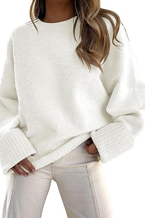 Heididress Crewneck Drop Shoulder Solid Knitted Pullover Sweater
