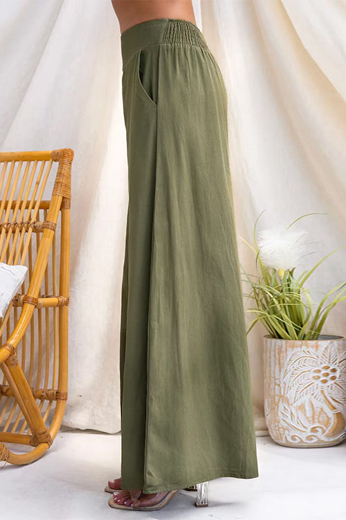 Elastic Waist Pocketed Wide Leg Pants