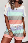 Heididress Crewneck Color Block Striped Drawstring Romper