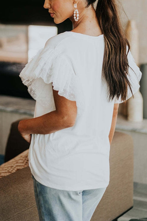 Heididress Round Neck Polka Dot Ruffle Short Sleeves Top