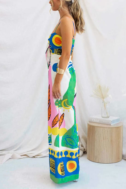Heididress Spaghetti Strap Cut Out Unique Print Wide Leg Jumpsuit