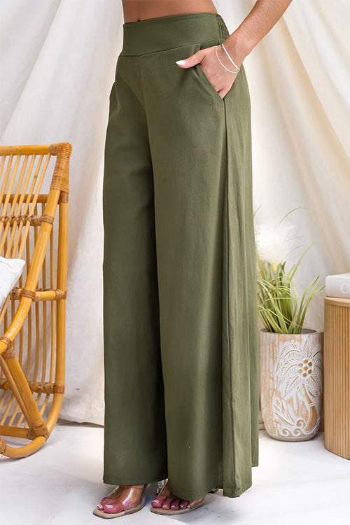 Elastic Waist Pocketed Wide Leg Pants