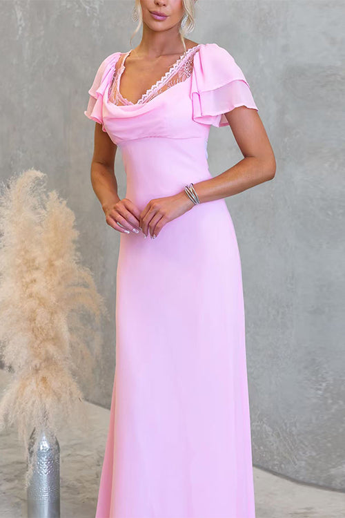 Flare Sleeves Lace Splice Maxi Dress