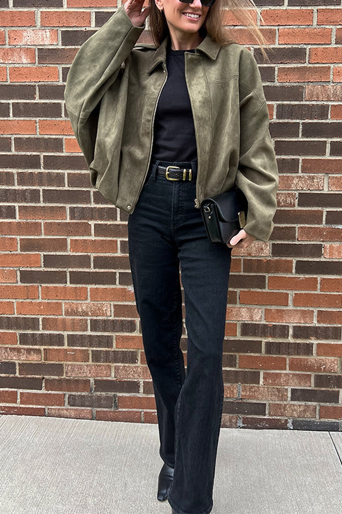 Heididress Lapel Zip Up Trendy Bomber Jacket
