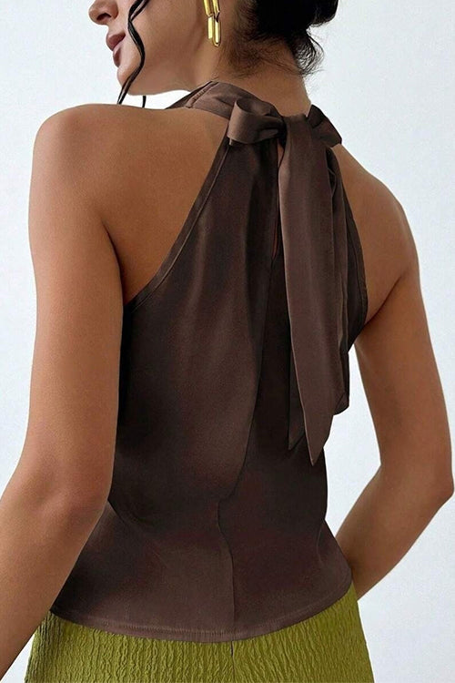 Heididress Cowl Neck Sleeveless Bow Back Satin Top