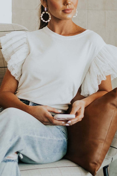 Heididress Round Neck Polka Dot Ruffle Short Sleeves Top