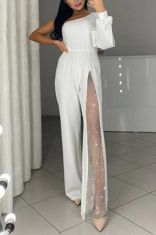 Heididress One Shoulder Long Sleeve Patchwork Wide Leg Jumpsuit