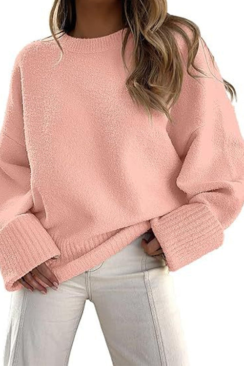 Heididress Crewneck Drop Shoulder Solid Knitted Pullover Sweater
