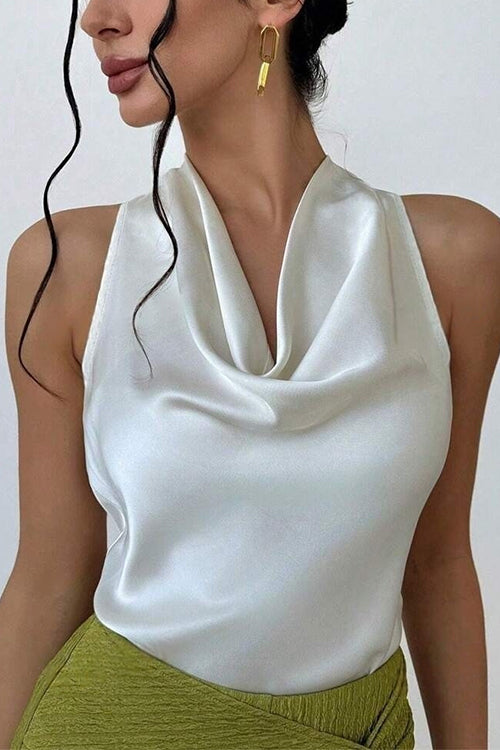 Heididress Cowl Neck Sleeveless Bow Back Satin Top