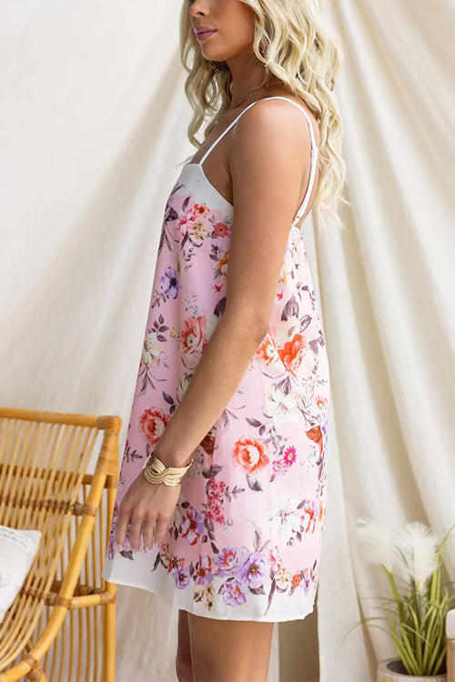 Adjustable Strap Floral Print Mini Dress