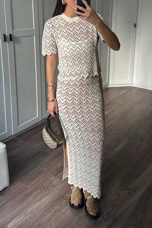 High Rise Zigzag Patterned Side Slit Maxi Skirt
