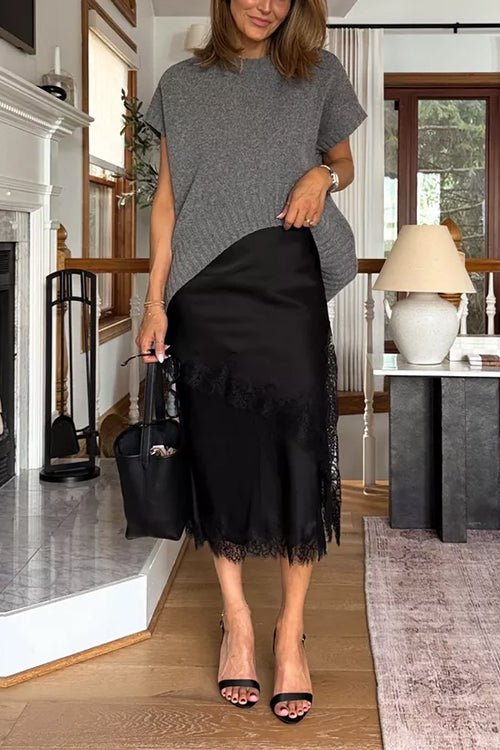 Heididress Crewneck Short Sleeves Irregular Hem Sweater Top