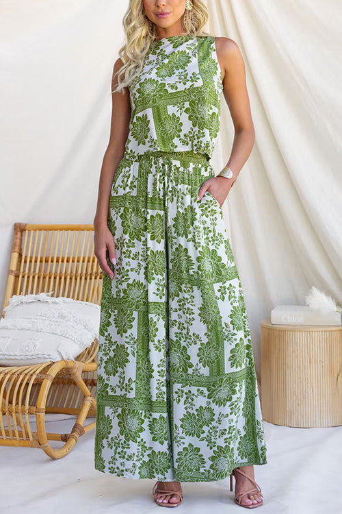 Sleeveless Buttons Detail Floral Print Top