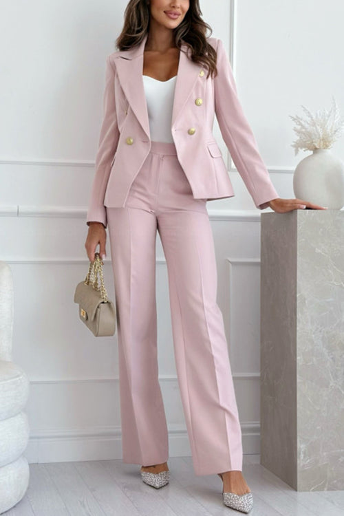 Notch Lapel Double Breasted Pocketed Blazer