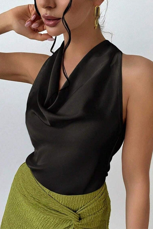 Heididress Cowl Neck Sleeveless Bow Back Satin Top