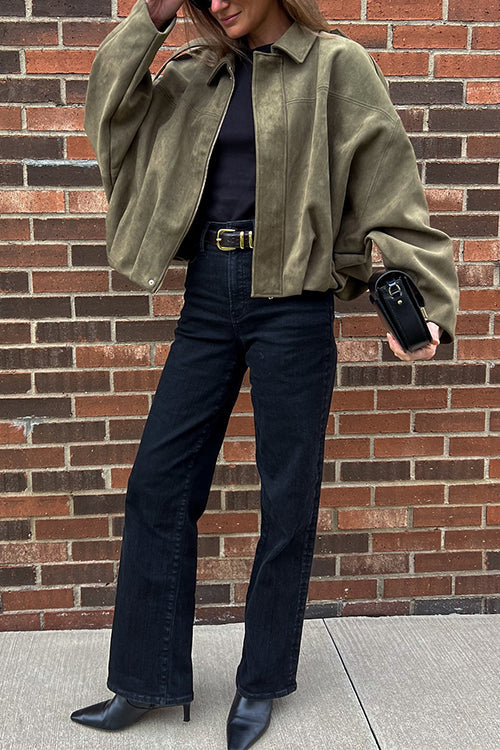 Heididress Lapel Zip Up Trendy Bomber Jacket