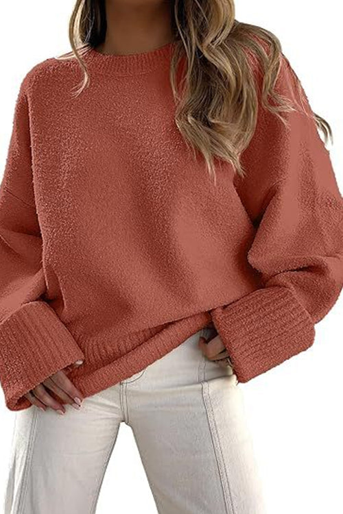Heididress Crewneck Drop Shoulder Solid Knitted Pullover Sweater
