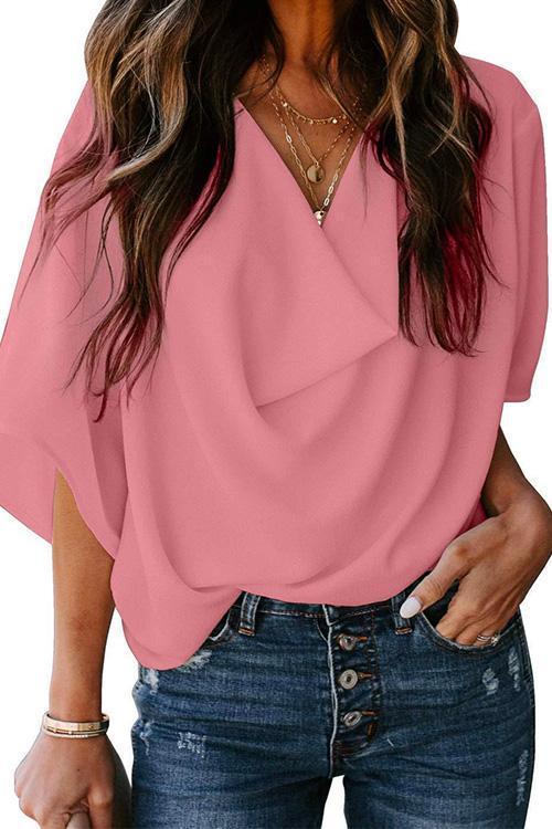 Heididress Cowl Neck Short Sleeve Drape Chiffon Shirt