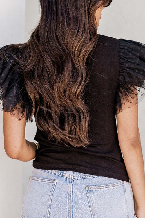 Heididress Round Neck Polka Dot Ruffle Short Sleeves Top