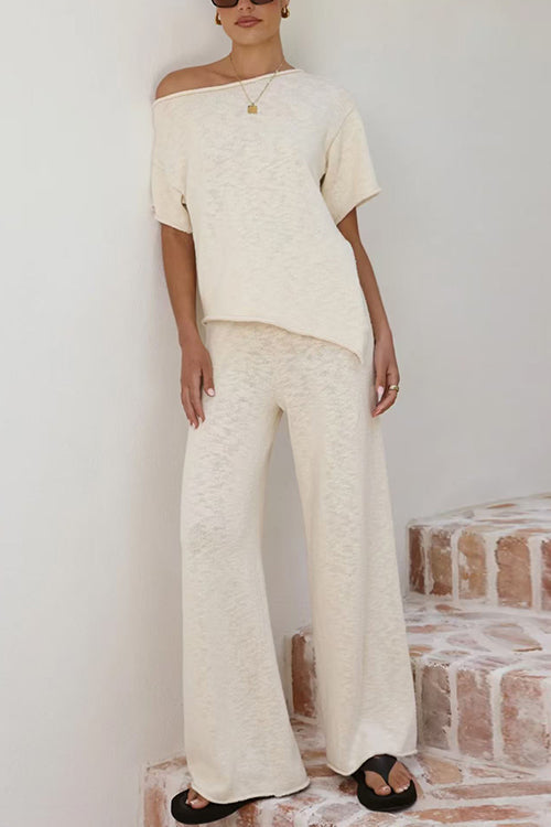 Chic Asymmetrical Shoulder Side Slit Knit Top