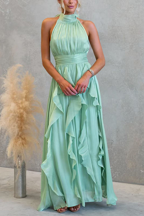 Halter Neck Ruffle Flowy Maxi Dress