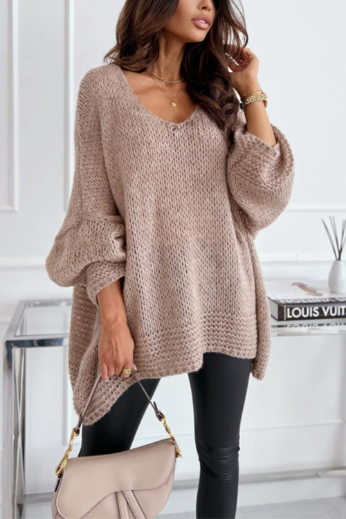 Heididress V Neck Drop Shoulder Slouchy Pullover Sweater