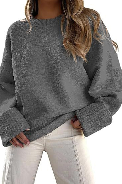 Heididress Crewneck Drop Shoulder Solid Knitted Pullover Sweater